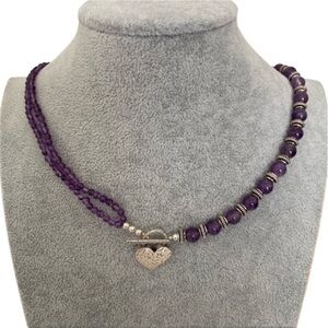 ARTISAN 925 Sterling Silver Amethyst beaded choker charm necklace NEW